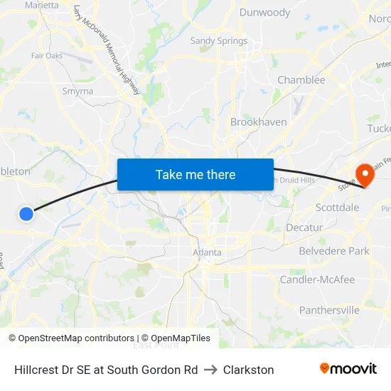 Hillcrest Dr SE at South Gordon Rd to Clarkston map