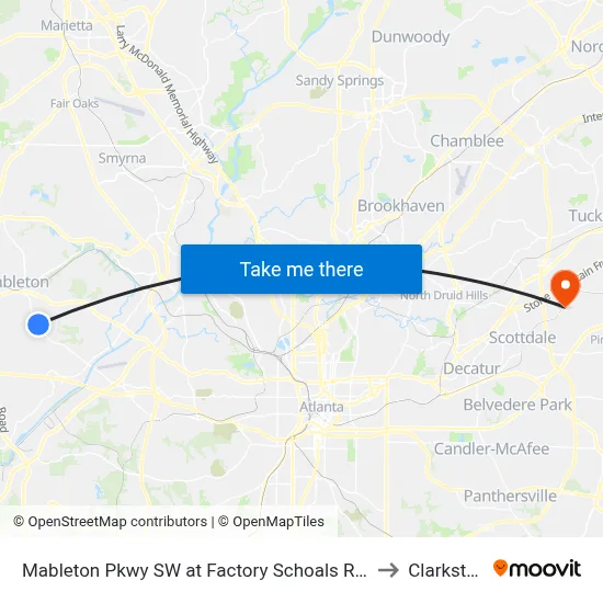 Mableton Pkwy SW at Factory Schoals Rd S to Clarkston map