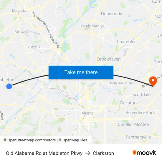 Old Alabama Rd at Mableton Pkwy to Clarkston map