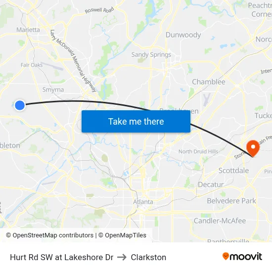 Hurt Rd SW at Lakeshore Dr to Clarkston map
