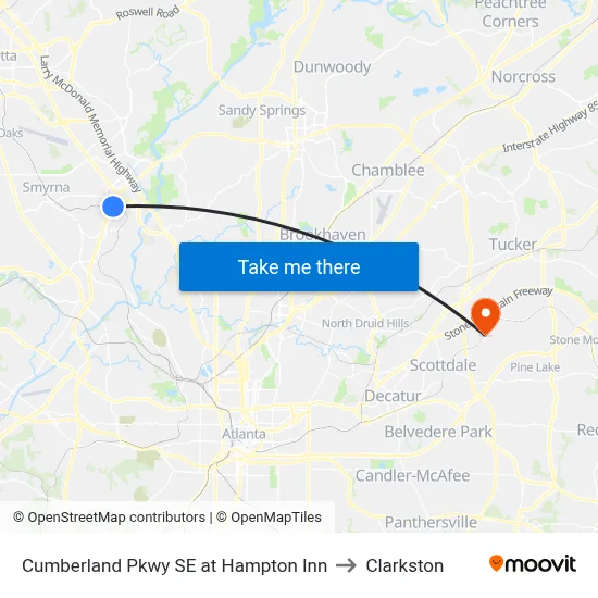 Cumberland Pkwy SE at Hampton Inn to Clarkston map