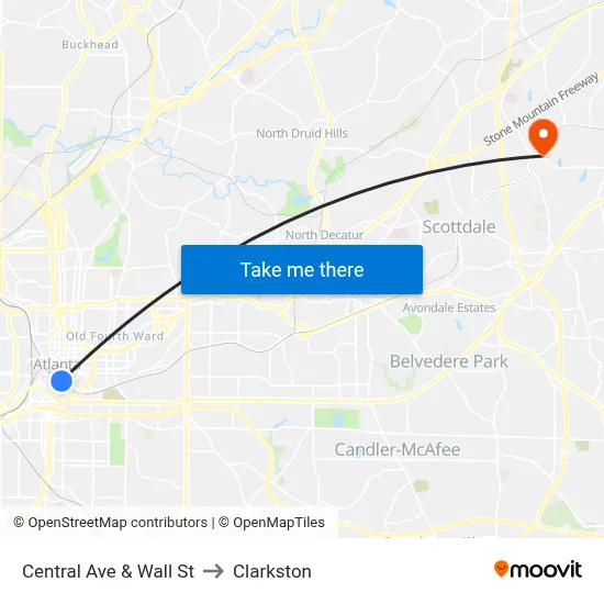 Central Ave & Wall St to Clarkston map
