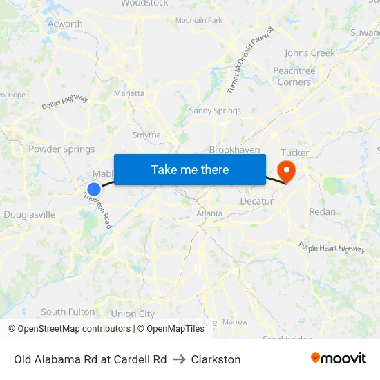 Old Alabama Rd at Cardell Rd to Clarkston map