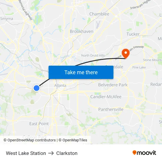 West Lake Station to Clarkston map