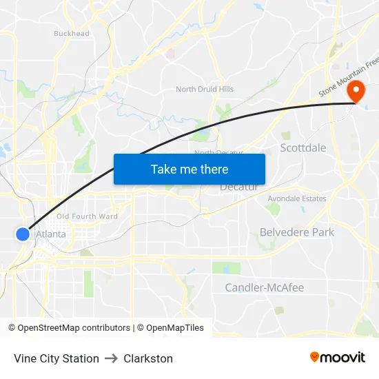Vine City Station to Clarkston map