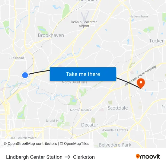 Lindbergh Center Station to Clarkston map