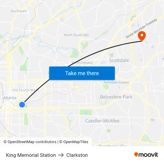 King Memorial Station to Clarkston map