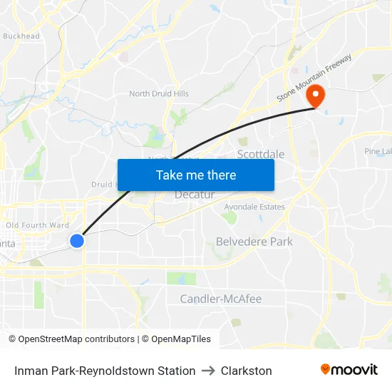 Inman Park-Reynoldstown Station to Clarkston map