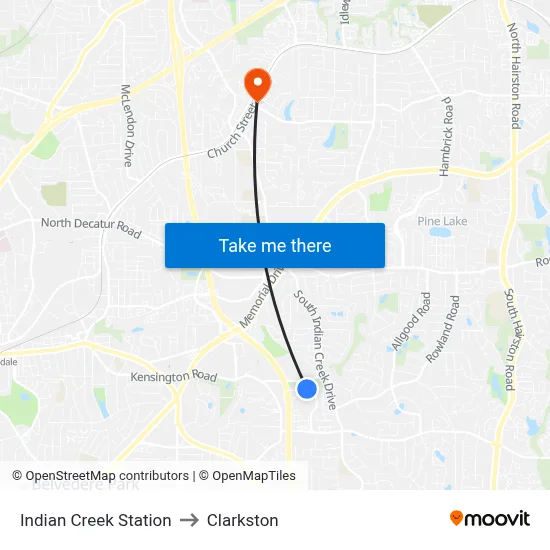 Indian Creek Station to Clarkston map