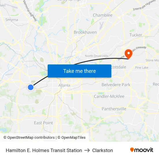 Hamilton E. Holmes Transit Station to Clarkston map