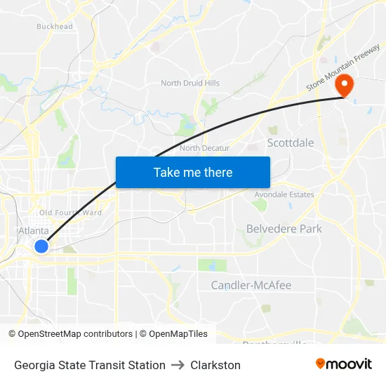 Georgia State Transit Station to Clarkston map