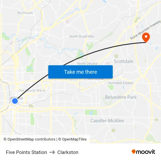 Five Points Station to Clarkston map