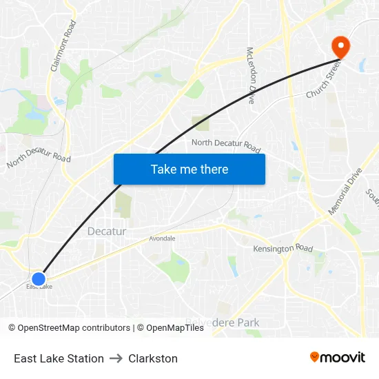 East Lake Station to Clarkston map