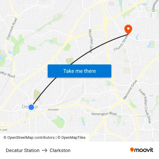 Decatur Station to Clarkston map