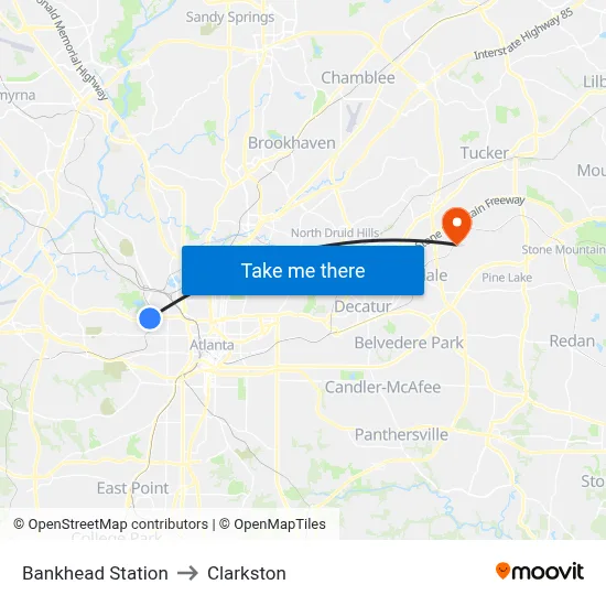Bankhead Station to Clarkston map