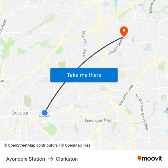Avondale Station to Clarkston map
