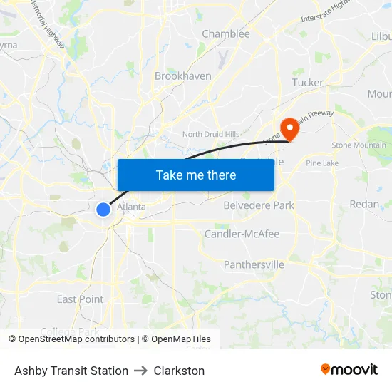 Ashby Transit Station to Clarkston map