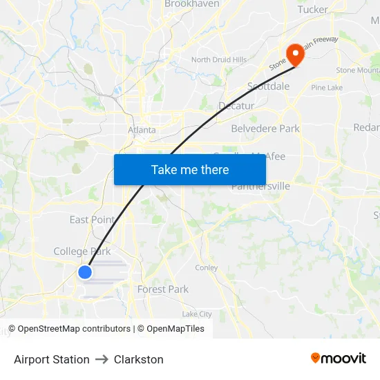 Airport Station to Clarkston map
