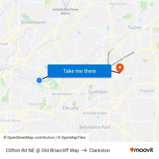 Clifton Rd NE @ Old Briarcliff Way to Clarkston map