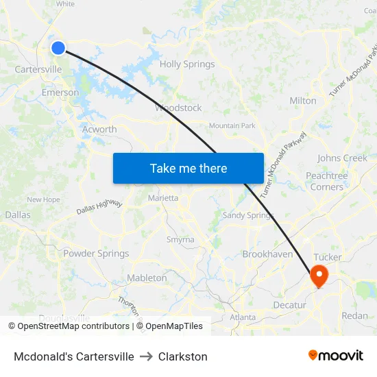 Mcdonald's Cartersville to Clarkston map