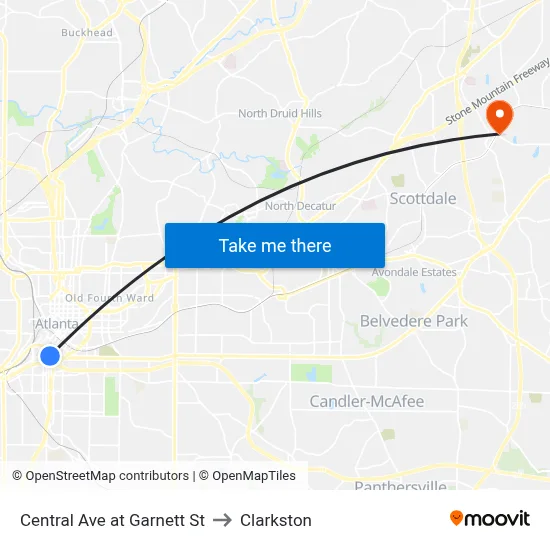 Central Ave at Garnett St to Clarkston map