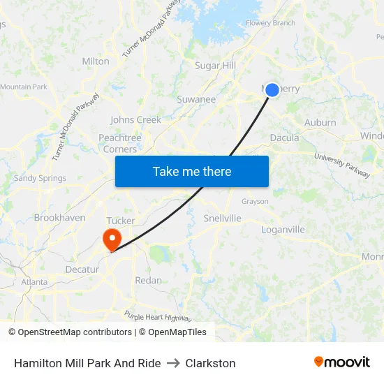 Hamilton Mill Park And Ride to Clarkston map