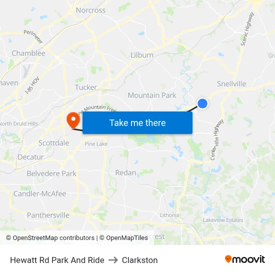 Hewatt Rd Park And Ride to Clarkston map