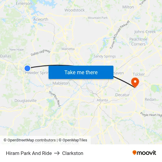 Hiram Park And Ride to Clarkston map