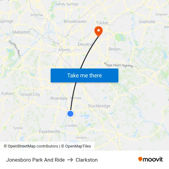 Jonesboro Park And Ride to Clarkston map