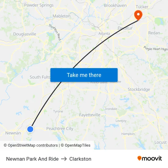 Newnan Park And Ride to Clarkston map