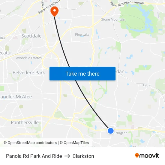 Panola Rd Park And Ride to Clarkston map