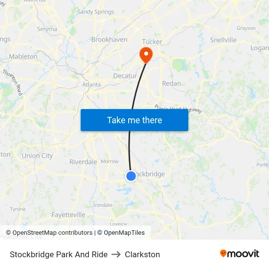 Stockbridge Park And Ride to Clarkston map
