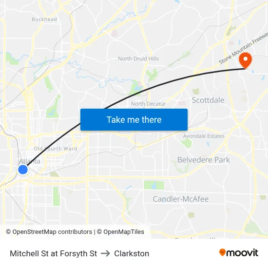 Mitchell St at Forsyth St to Clarkston map