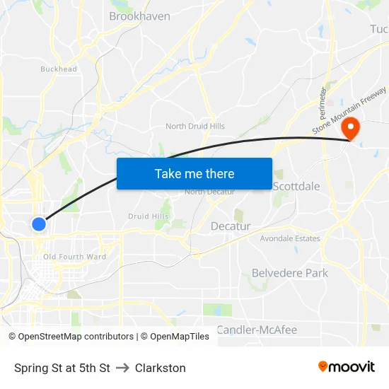 Spring St at 5th St to Clarkston map