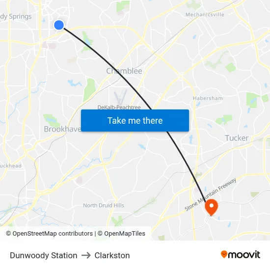 Dunwoody Station to Clarkston map