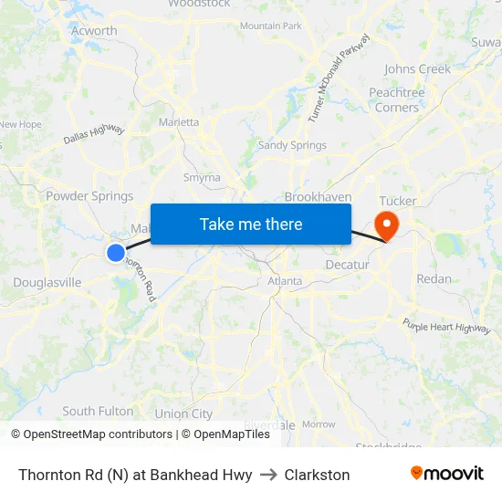 Thornton Rd (N) at Bankhead Hwy to Clarkston map