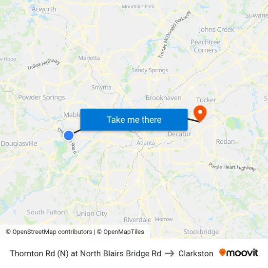 Thornton Rd (N) at North Blairs Bridge Rd to Clarkston map