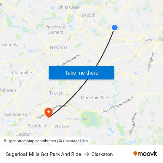 Sugarloaf Mills Gct Park And Ride to Clarkston map