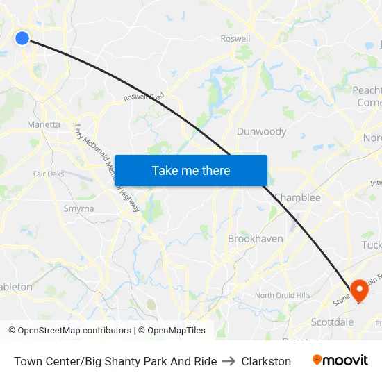 Town Center/Big Shanty Park And Ride to Clarkston map