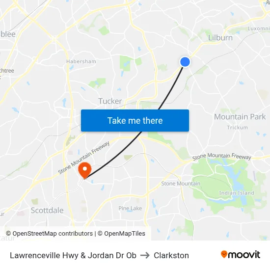 Lawrenceville Hwy & Jordan Dr Ob to Clarkston map