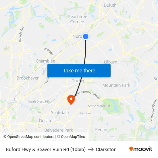Buford Hwy & Beaver Ruin Rd (10bib) to Clarkston map