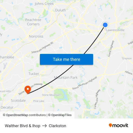 Walther Blvd & Ihop to Clarkston map