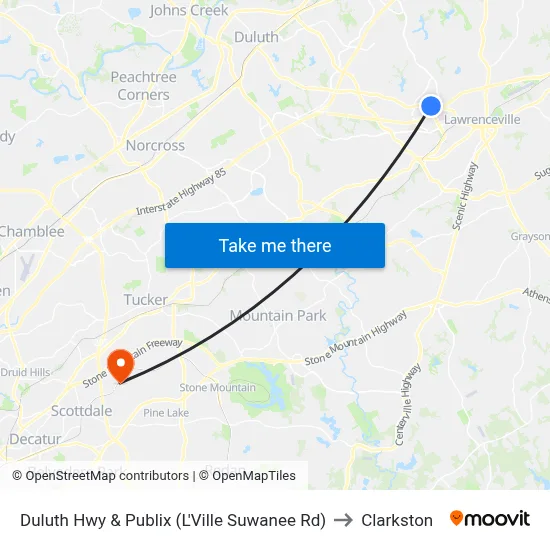 Duluth Hwy & Publix (L'Ville Suwanee Rd) to Clarkston map