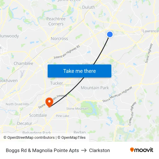 Boggs Rd & Magnolia Pointe Apts to Clarkston map