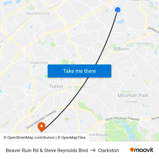 Beaver Ruin Rd & Steve Reynolds Blvd to Clarkston map