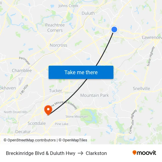 Breckinridge Blvd & Duluth Hwy to Clarkston map