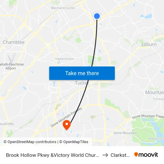 Brook Hollow Pkwy &Victory World Church to Clarkston map