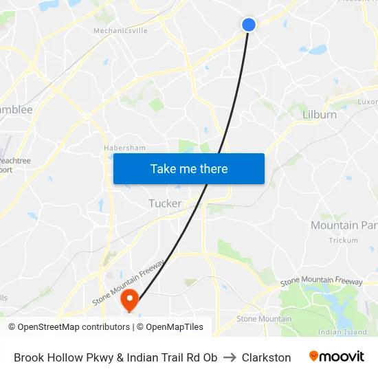 Brook Hollow Pkwy & Indian Trail Rd Ob to Clarkston map