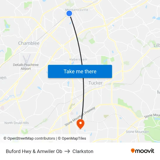 Buford Hwy & Amwiler Ob to Clarkston map