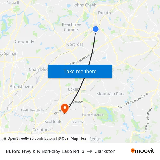 Buford Hwy & N Berkeley Lake Rd Ib to Clarkston map